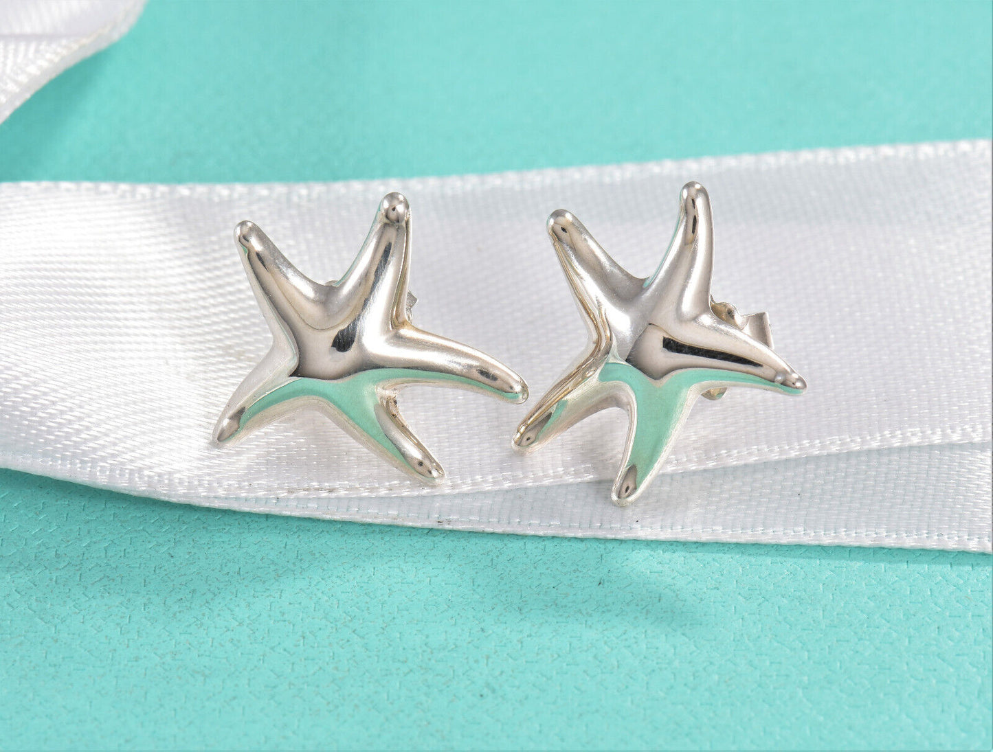 Tiffany & Co Silver Elsa Peretti 17mm Starfish Stud Earrings with Pouch Rare