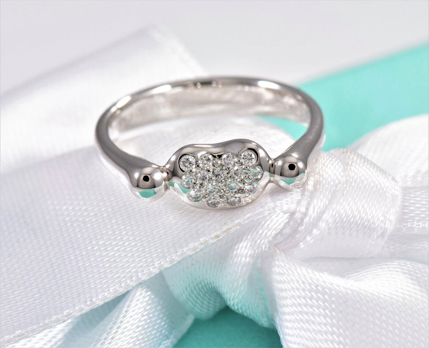 Tiffany & Co Diamond Platinum Elsa Peretti Bean Ring Size 5.5 in Box Pouch Rare