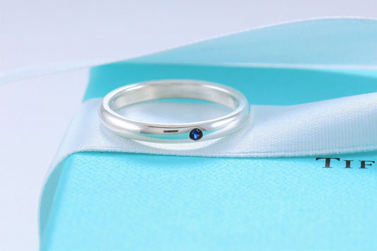 Tiffany & Co Silver Elsa Peretti Blue Sapphire Stack Ring Size 6 in Pouch Rare