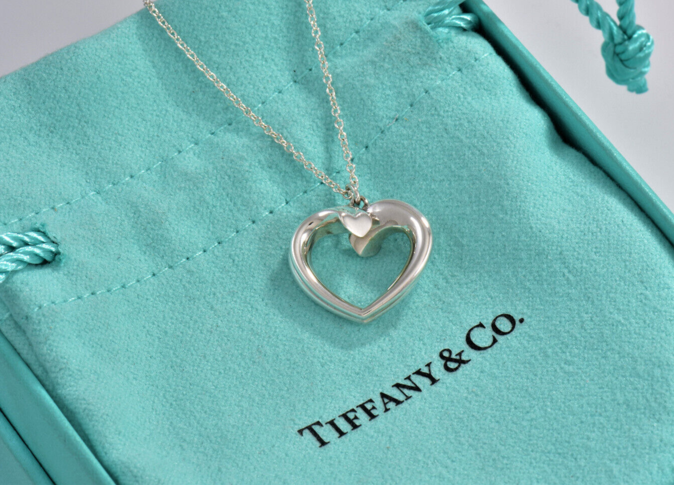 Tiffany & Co Silver Paloma Picasso Tenderness Embrace Heart Pendant 16" Necklace