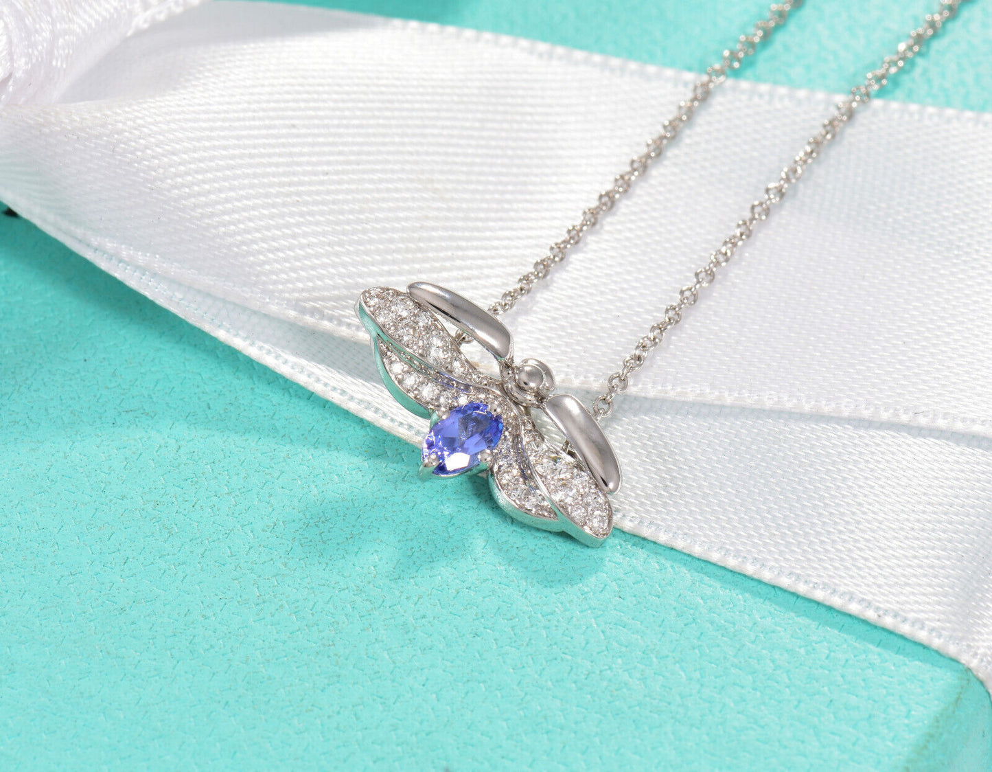 Tiffany & Co Diamond Tanzanite Platinum Paper Flowers Firefly Pendant Necklace