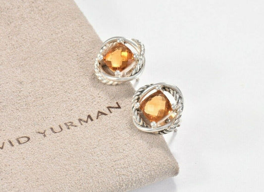 DAVID YURMAN Sterling Silver Citrine Infinity Earrings 7mm $495 in Pouch Stud