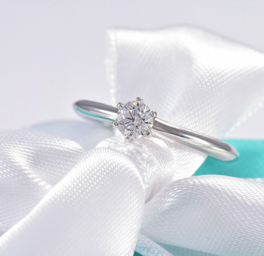 Tiffany & Co Platinum .24 ct Round Solitaire Diamond  Ring Size 5.5 in Box Pouch