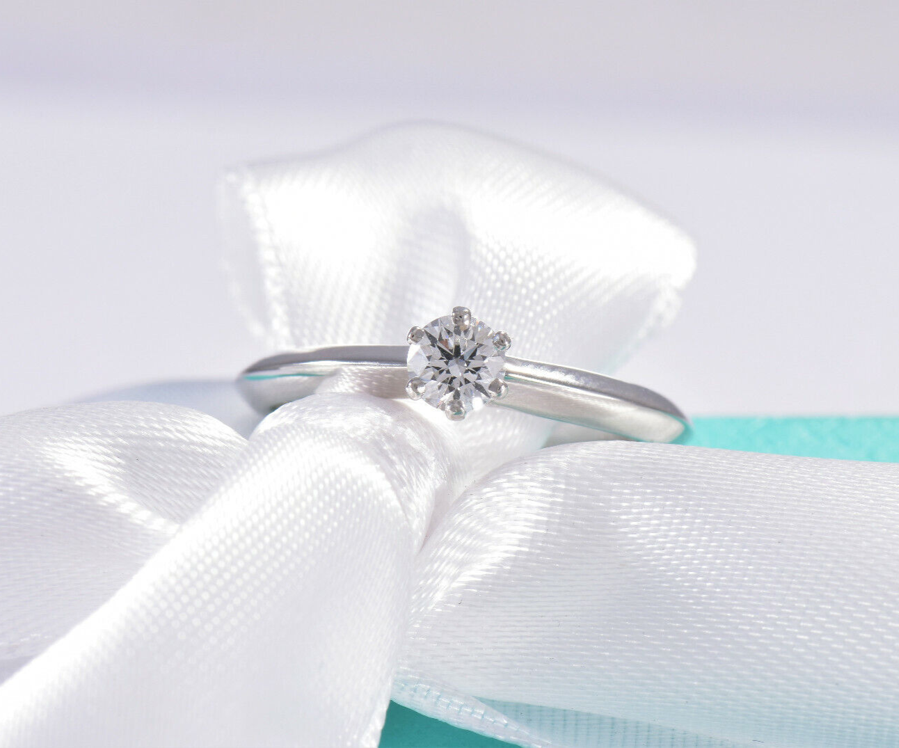 Tiffany & Co Platinum .22 ct Round Solitaire Diamond Ring Size 5 in Box Pouch