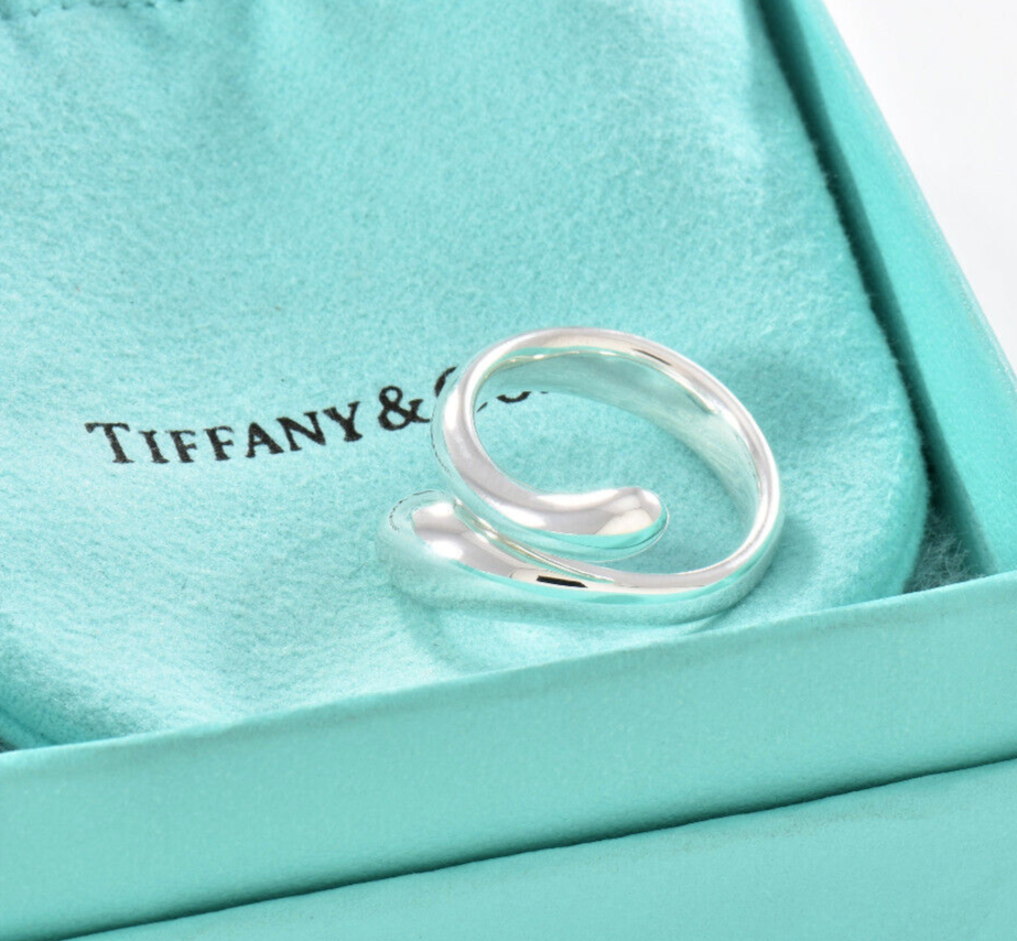 Tiffany & Co Sterling Silver Elsa Peretti Teardrop Ring Size 6.5 in Pouch Lovely