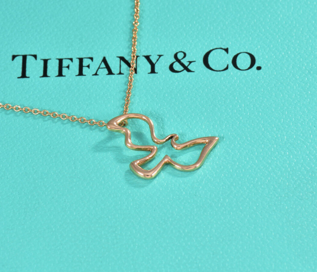 Tiffany & Co 18K Rose Gold Paloma Picasso Dove Pendant 16" Necklace in Box Pouch