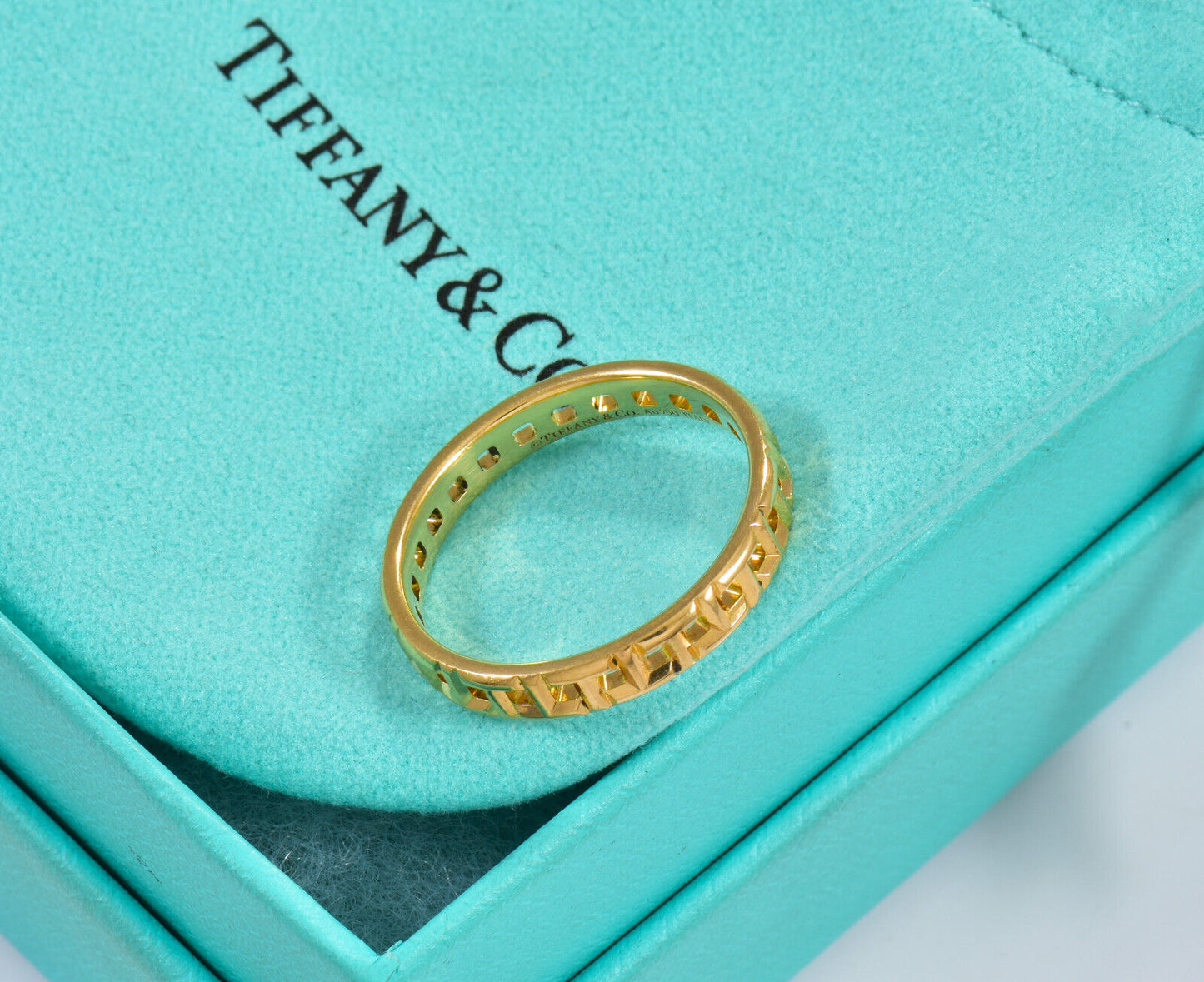 Tiffany & Co 18K Yellow Gold  T True Narrow 3.5mm Ring Size 8 in Box Pouch