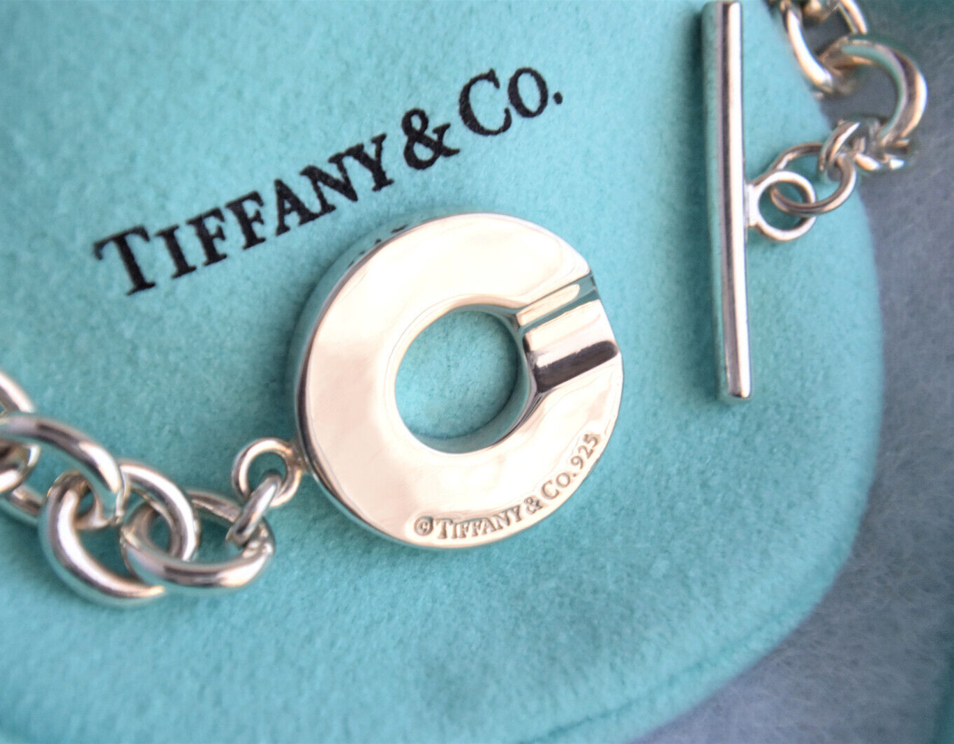 Tiffany & Co Sterling Silver 1837 Toggle Chain Link 7.5" Bracelet in Pouch Rare