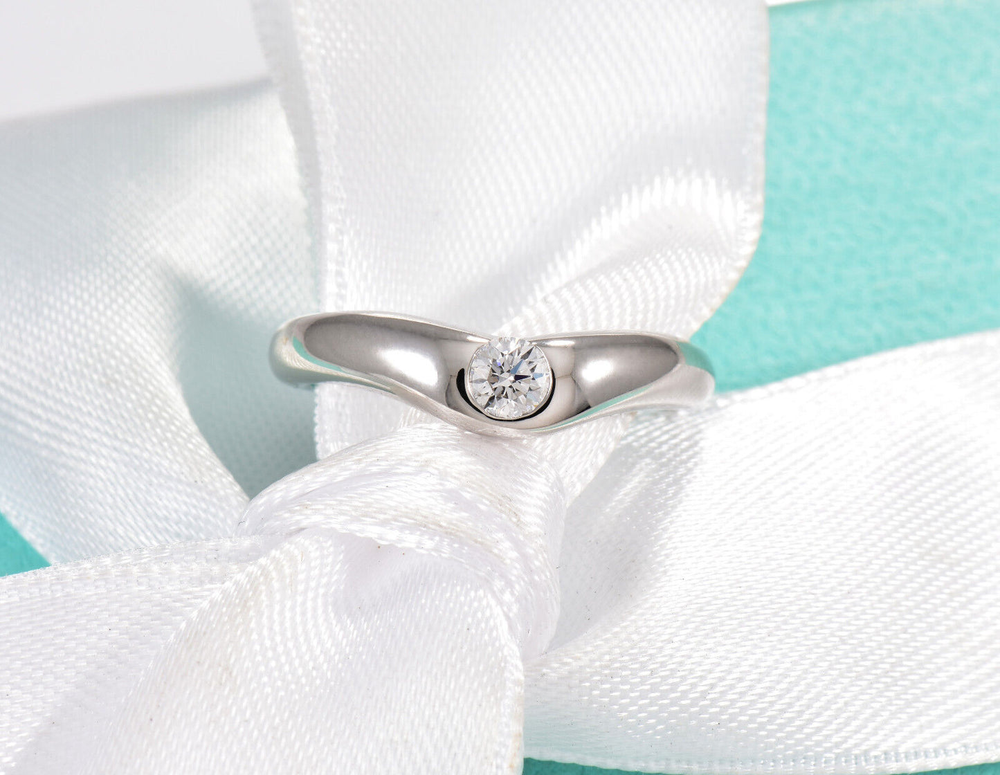 Size 6 Tiffany & Co Platinum 0.18ct Diamond Elsa Peretti Wide Curved Band Ring