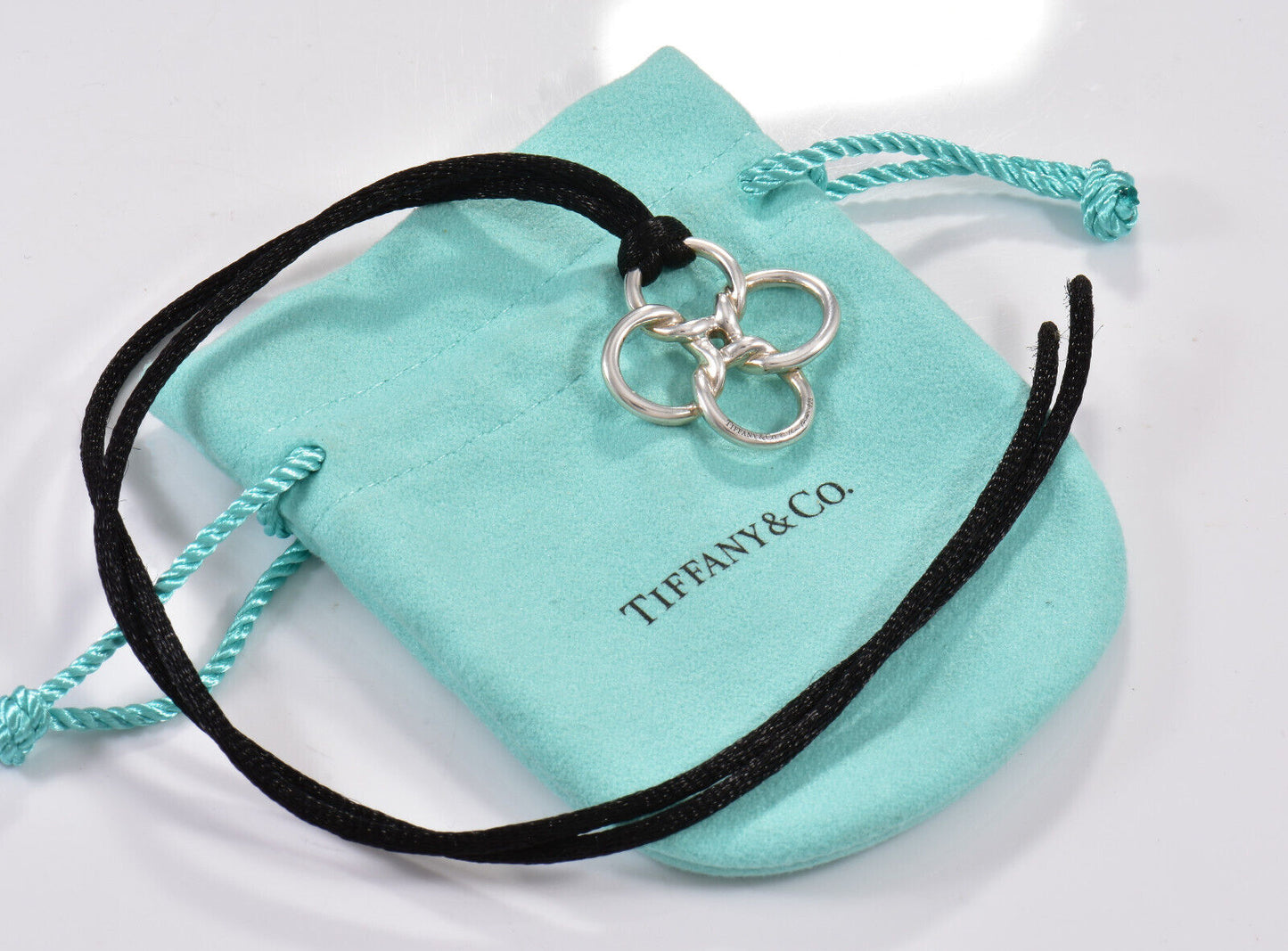 Tiffany & Co Silver Elsa Peretti 1" Quadrifoglio Clover Red Black Silk Necklace