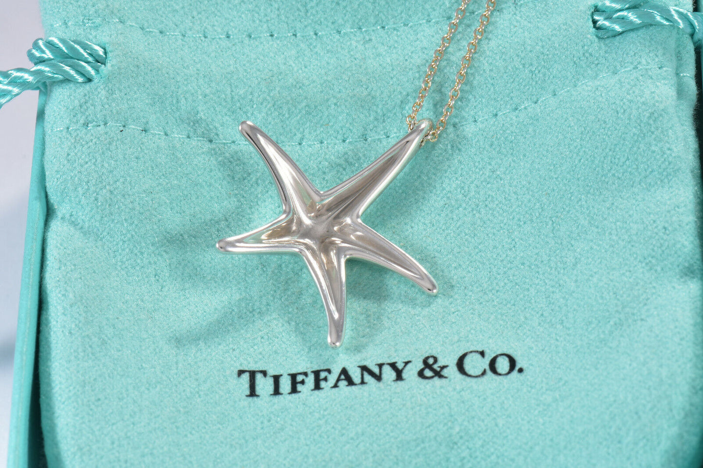 Tiffany & Co Silver Elsa Peretti Large Starfish Pendant 16.25" Necklace in Box