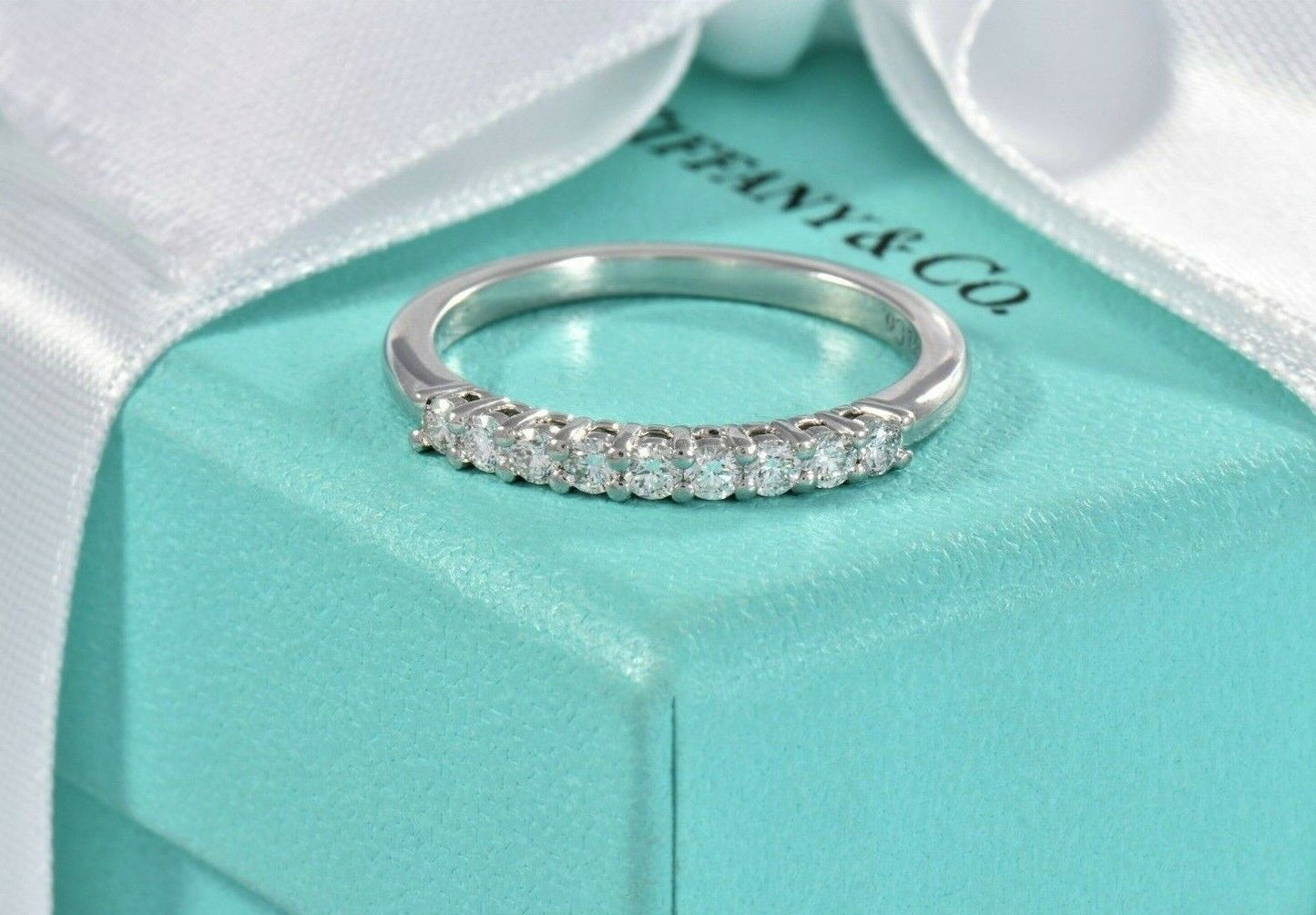 Tiffany & Co Embrace Diamond Platinum 2.2mm Band Size 6 Ring and Packaging