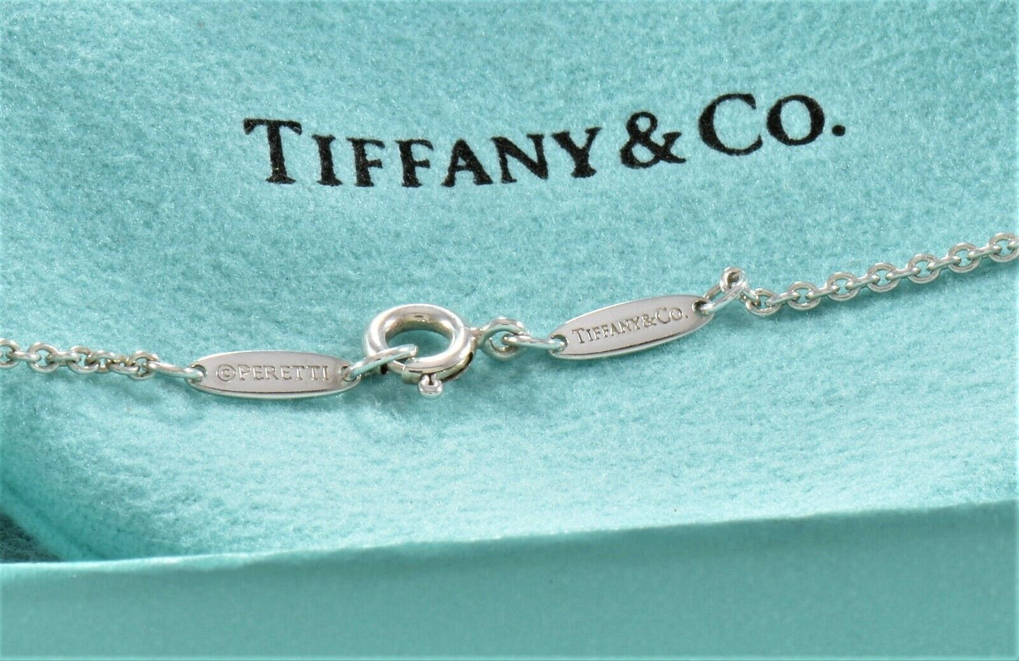 Tiffany & Co Silver Elsa Peretti Teardrop Pendant 16.25" Chain Necklace in Pouch