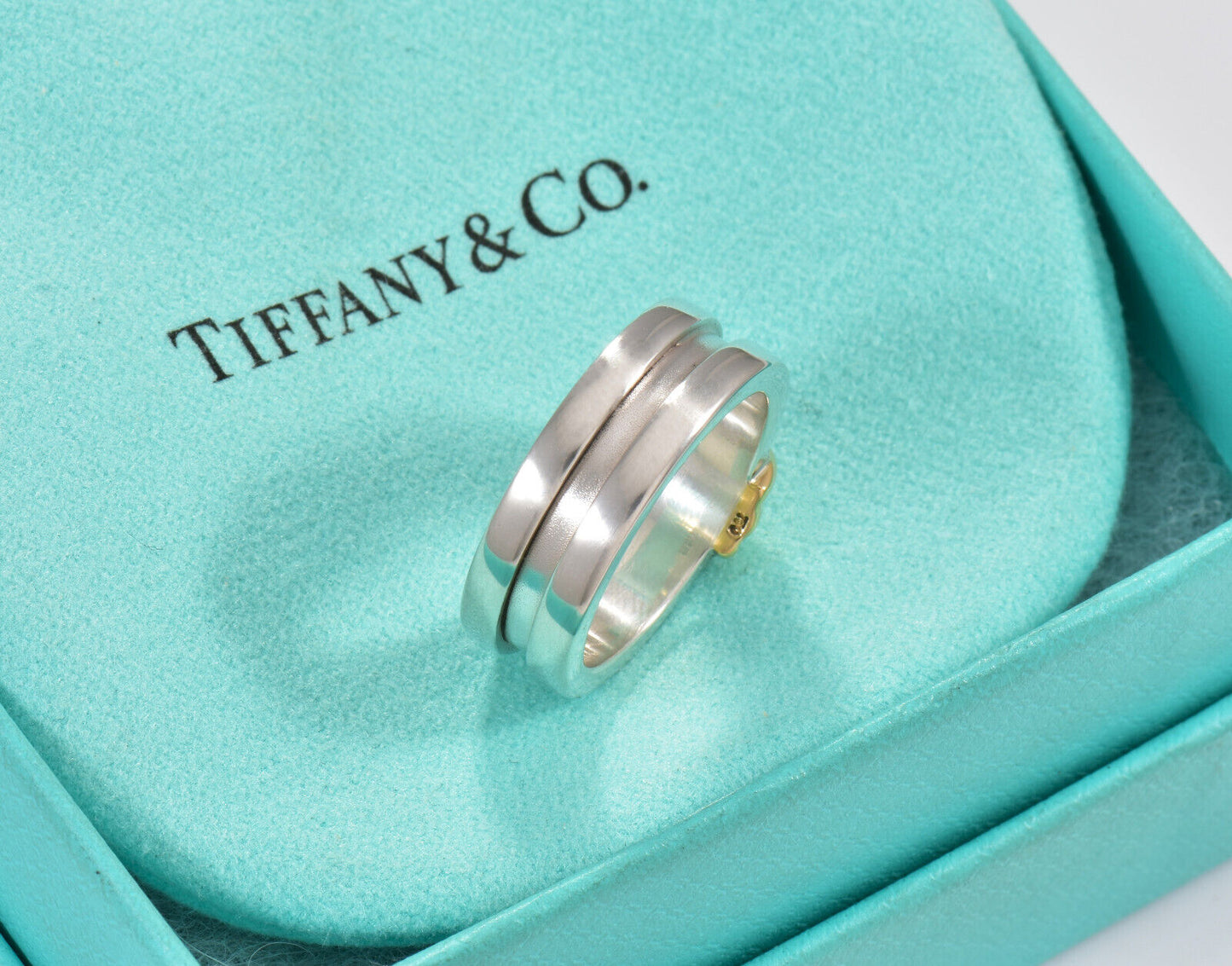 Size 6 Vintage Tiffany & Co 18K Yellow Gold Silver Atlas Groove Wide Band Ring