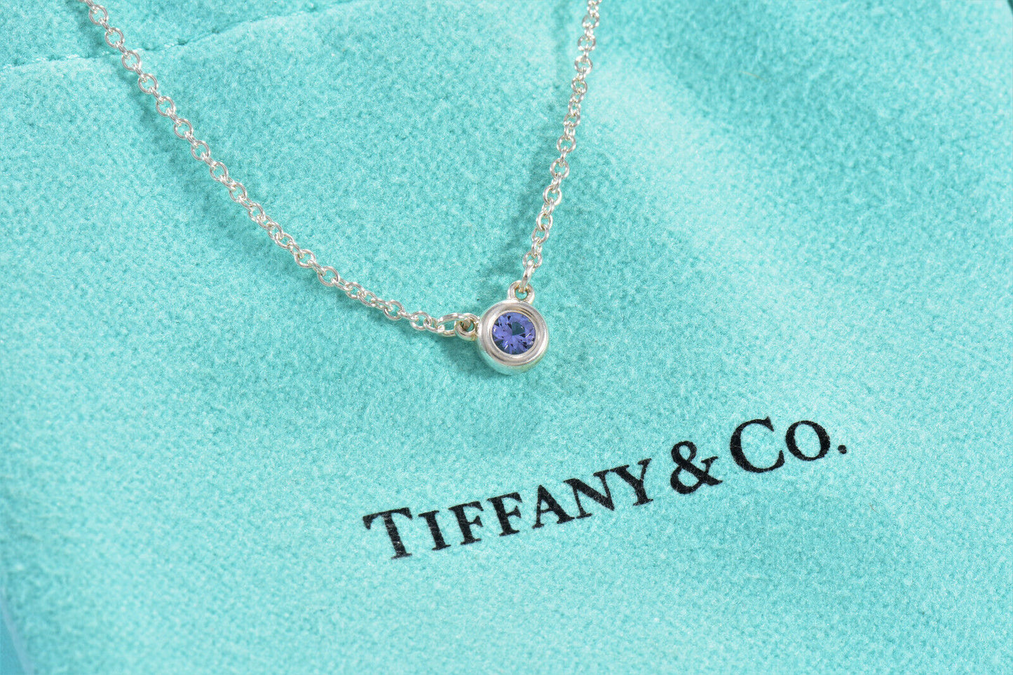 Tiffany & Co Silver Elsa Peretti Color By Yard Tanzanite 16" Necklace Box Pouch