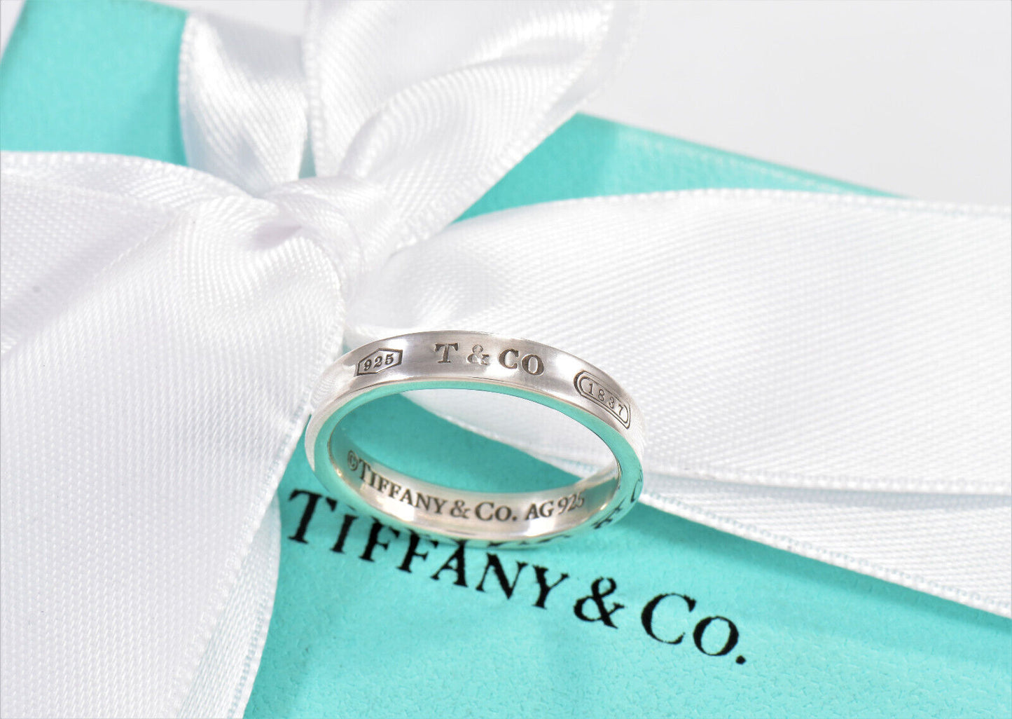 Tiffany & Co Silver 1837 Narrow Band Stack Ring Size 6 in Pouch Unisex Mens