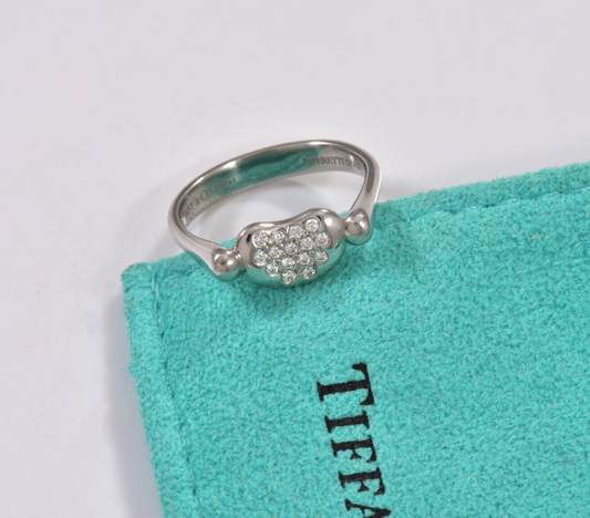 Tiffany & Co Pave Diamond Platinum Elsa Peretti Bean Ring Size 5 in Pouch Rare