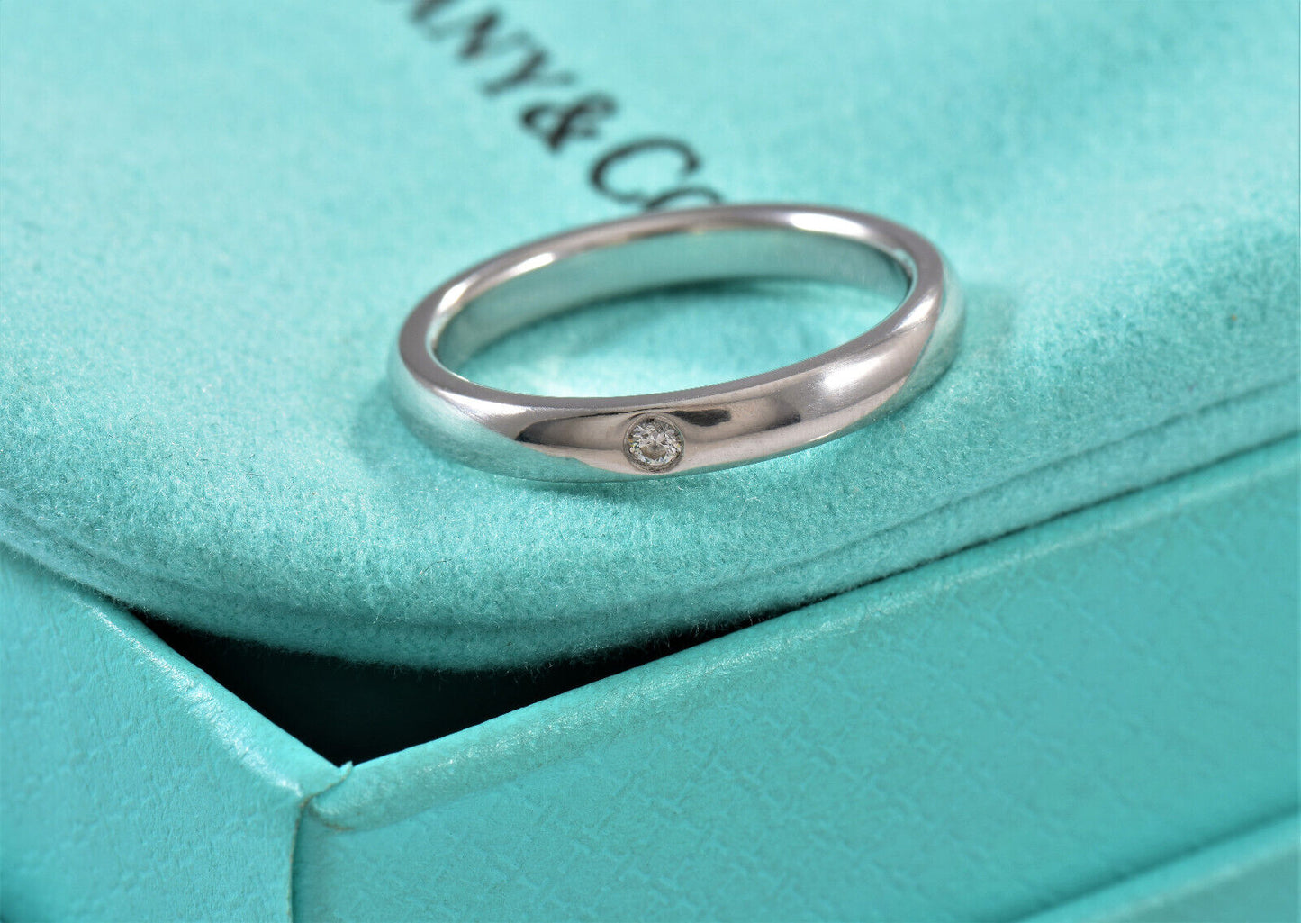 Tiffany & Co Platinum Diamond Elsa Peretti Stack Band Ring Size 5 Pouch Unisex