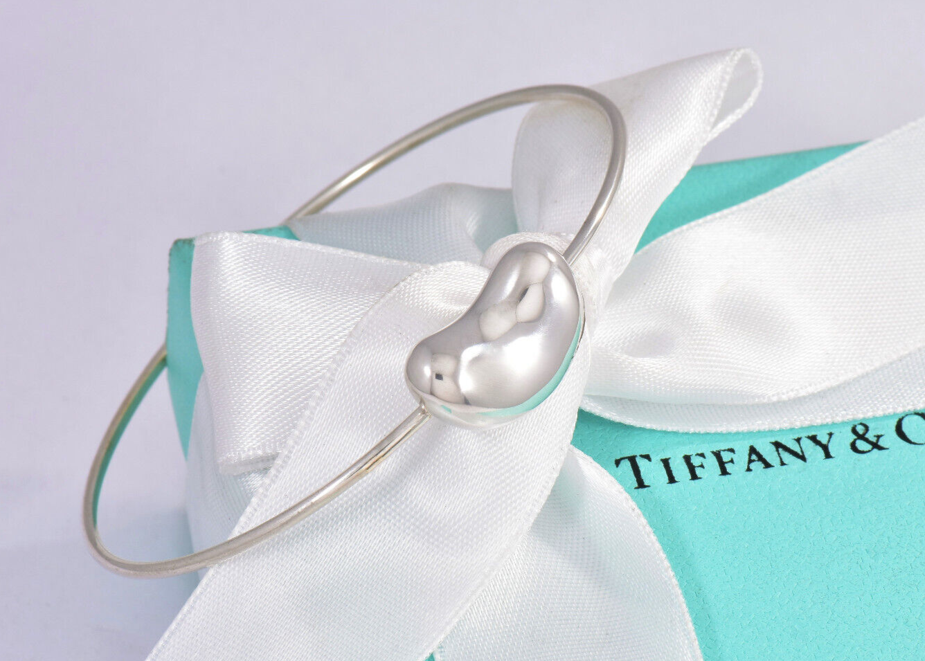 Tiffany & Co Sterling Silver Elsa Peretti Large Bean 7" Hook Bracelet in Pouch