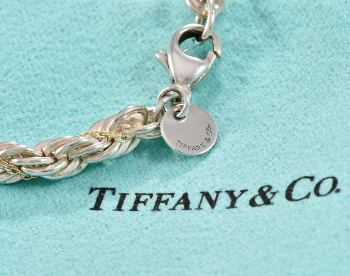 Tiffany & Co 18K Gold Silver 18" Rope Chain Necklace in Pouch Unisex Mens Twist