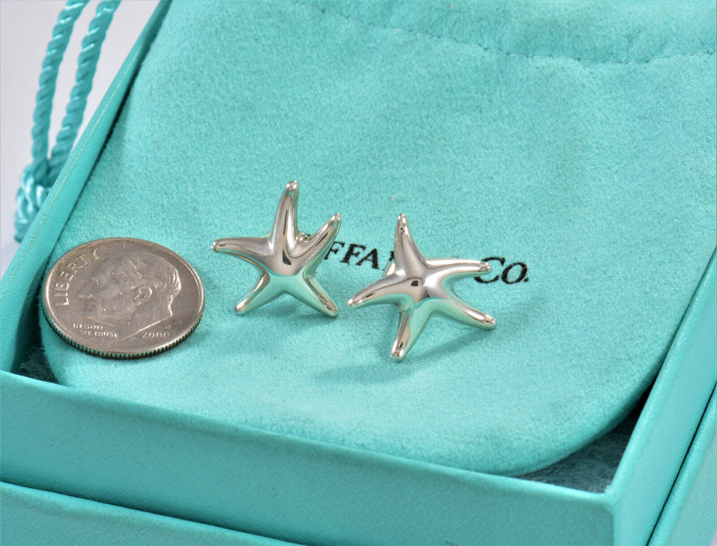 Tiffany & Co Silver Elsa Peretti 17mm Starfish Stud Earrings with Pouch Rare