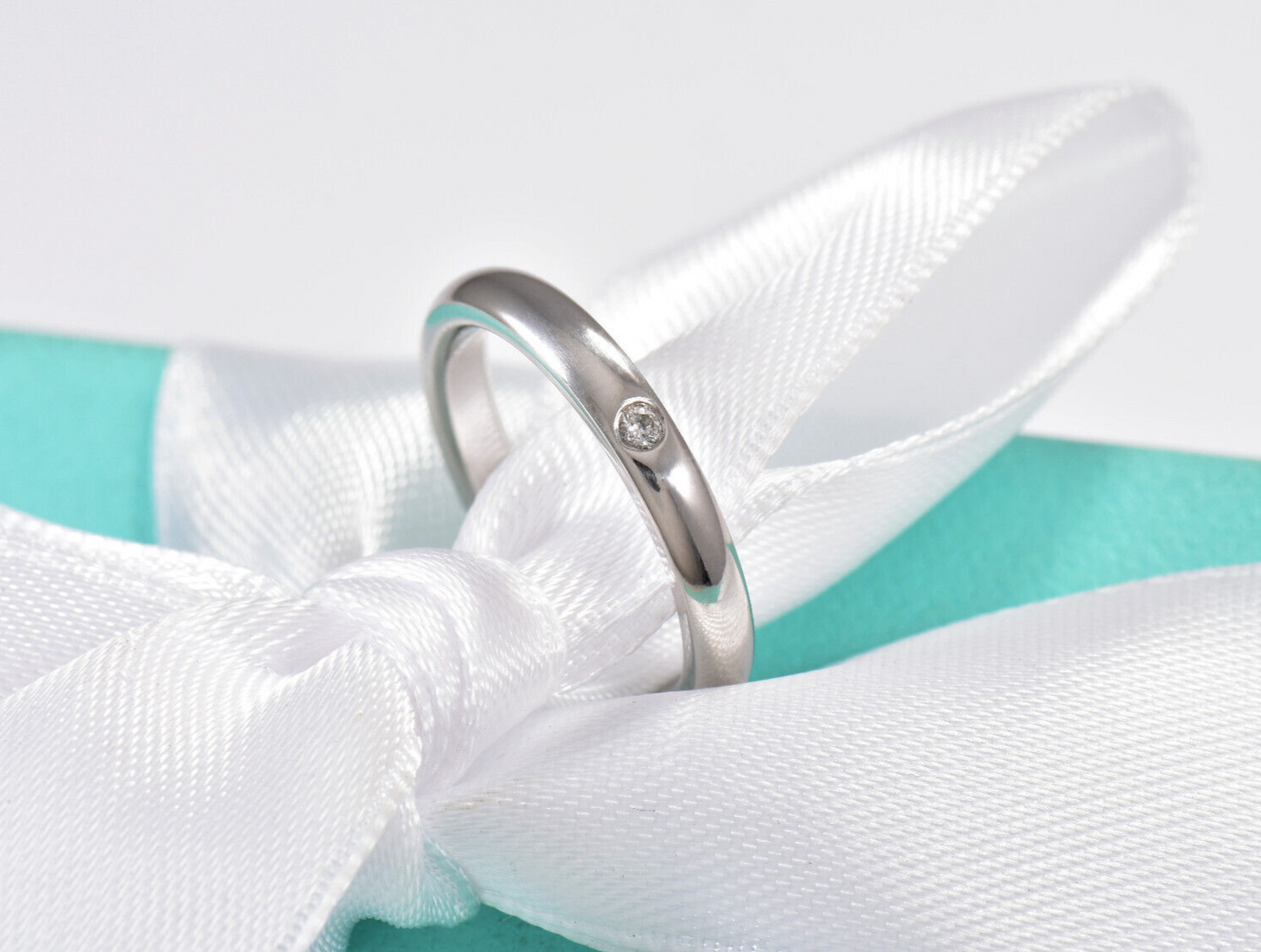 Tiffany & Co Platinum Diamond Elsa Peretti Stack Band Ring Size 5 Pouch Unisex