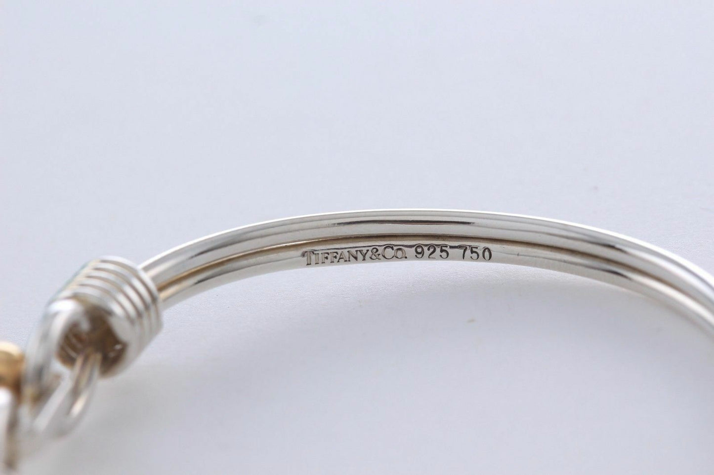 Vintage Tiffany & Co Silver 18K Gold Ball Coil Hook Bangle 6.6" Bracelet Cuff