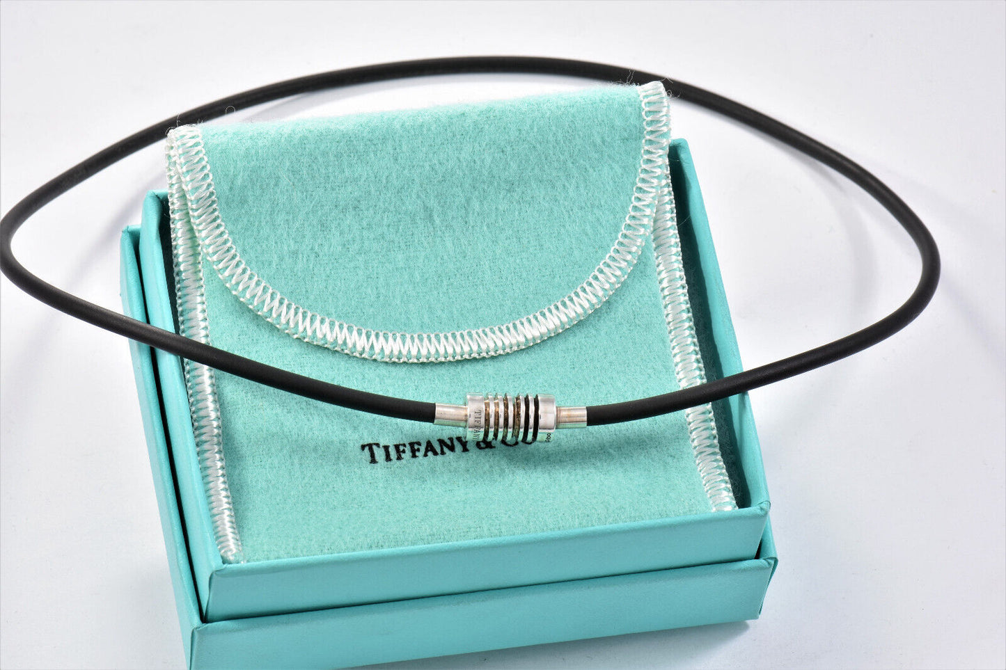 Tiffany & Co Silver Paloma Picasso Groove Rubber Surfer Choker Necklace in Pouch