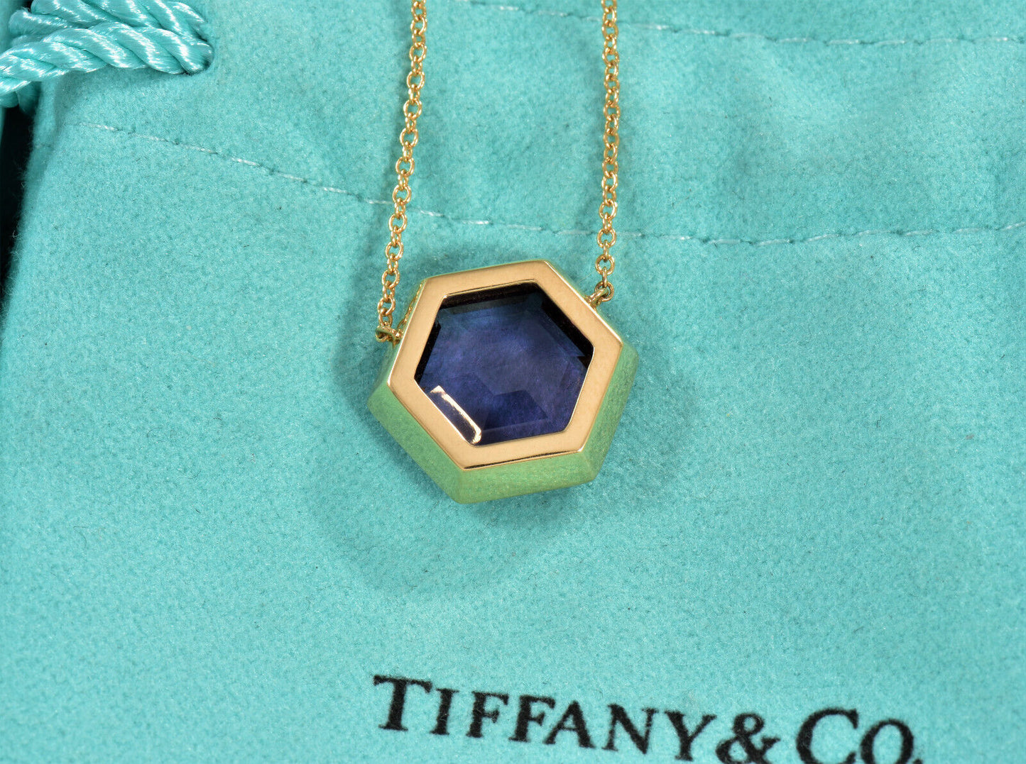 Tiffany & Co 18K Gold Paloma's Studio Amethyst Hexagon Pendant 18" Necklace Rare