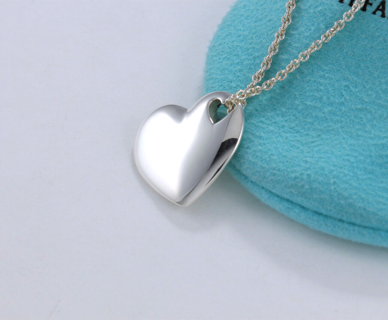 Tiffany & Co Silver Double Heart Puff Cutout Pendant 16.25" Necklace in Pouch