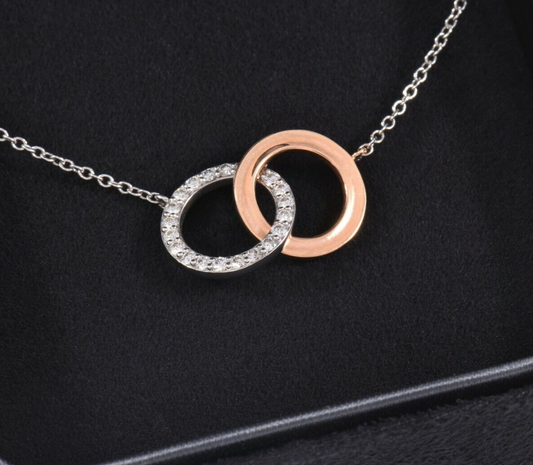 Tiffany & Co Diamond 18k White Rose Gold Interlocking Circles Pendant Necklace