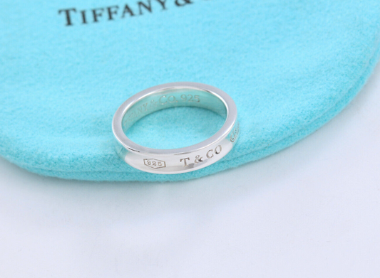 Tiffany & Co Silver 1837 Narrow Band Stack Ring Size 5.5 in Pouch Unisex Mens