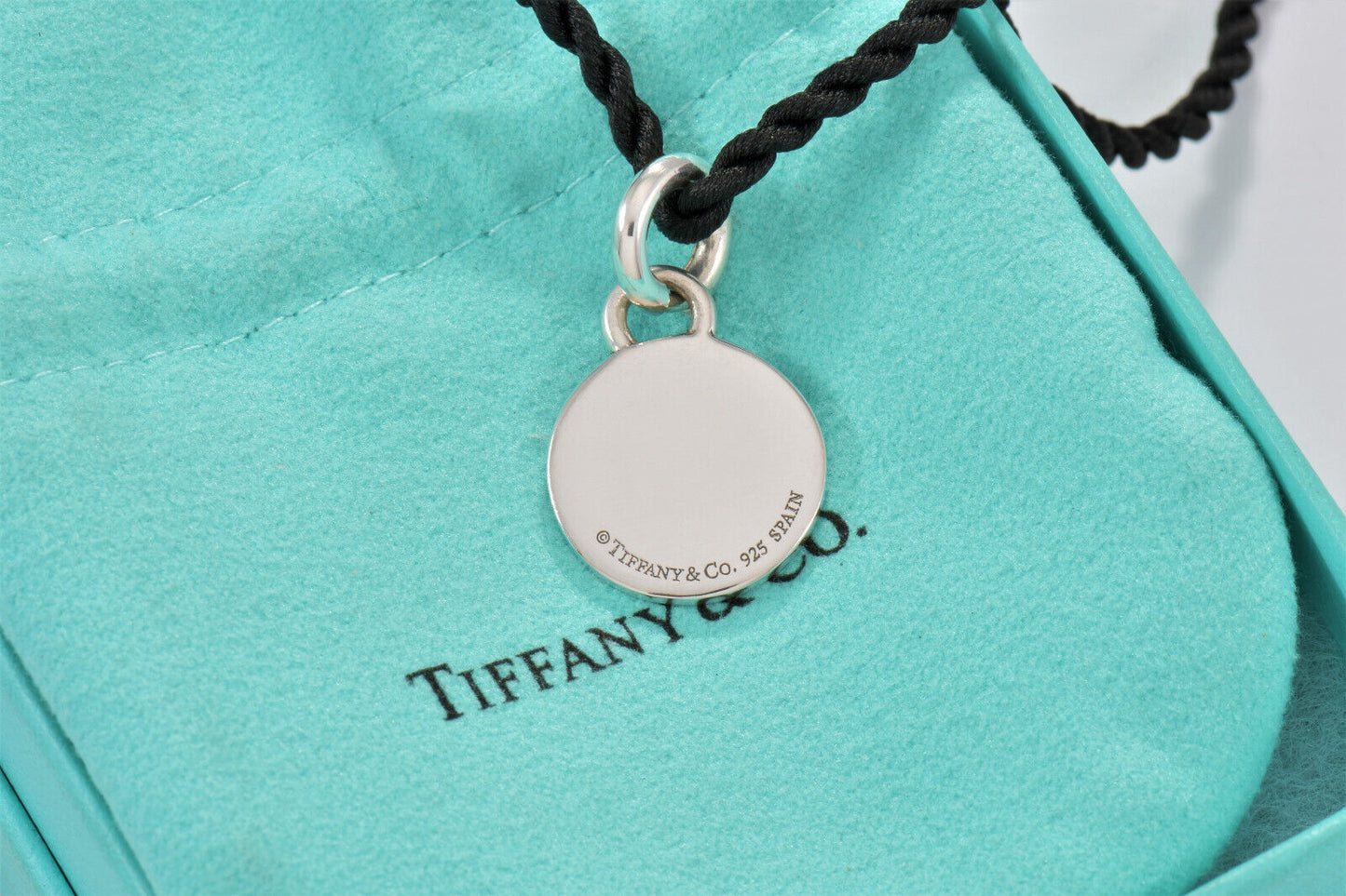 Tiffany & Co Silver Black Enamel 1837 Circle Charm Pendant 30.5" Rope Necklace