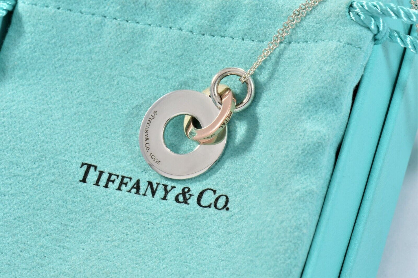 Tiffany & Co Silver Rubedo Gold Metal 1837 Interlocking Circles Pendant Necklace