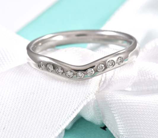 Tiffany & Co Diamond Platinum Elsa Peretti Wave Wide Band Ring Size 8 in Box