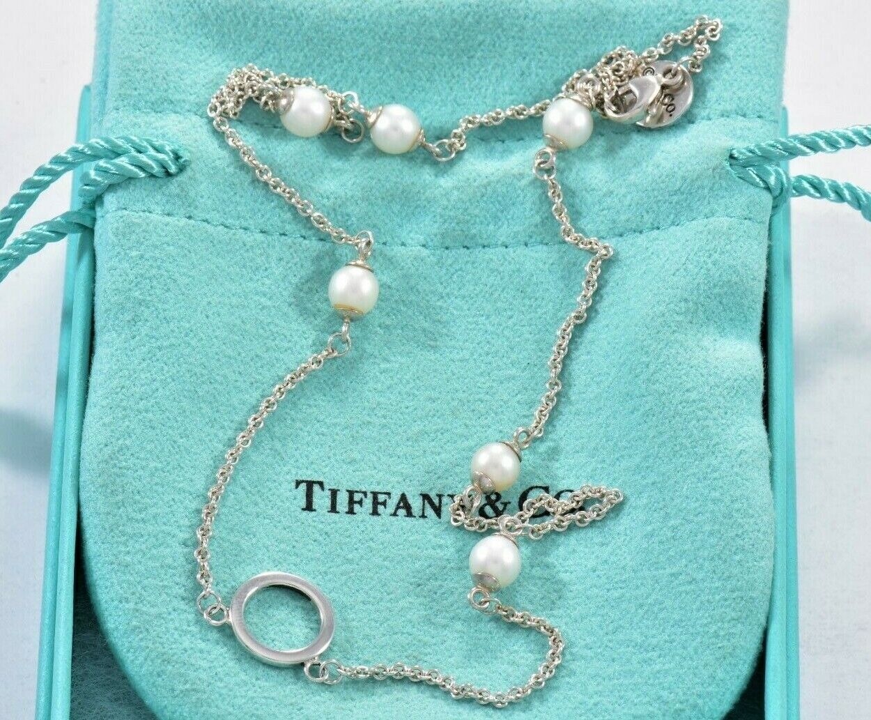 Tiffany & Co Silver Pearls by the Yard Circle Necklace Ring Pendant in Box Rare