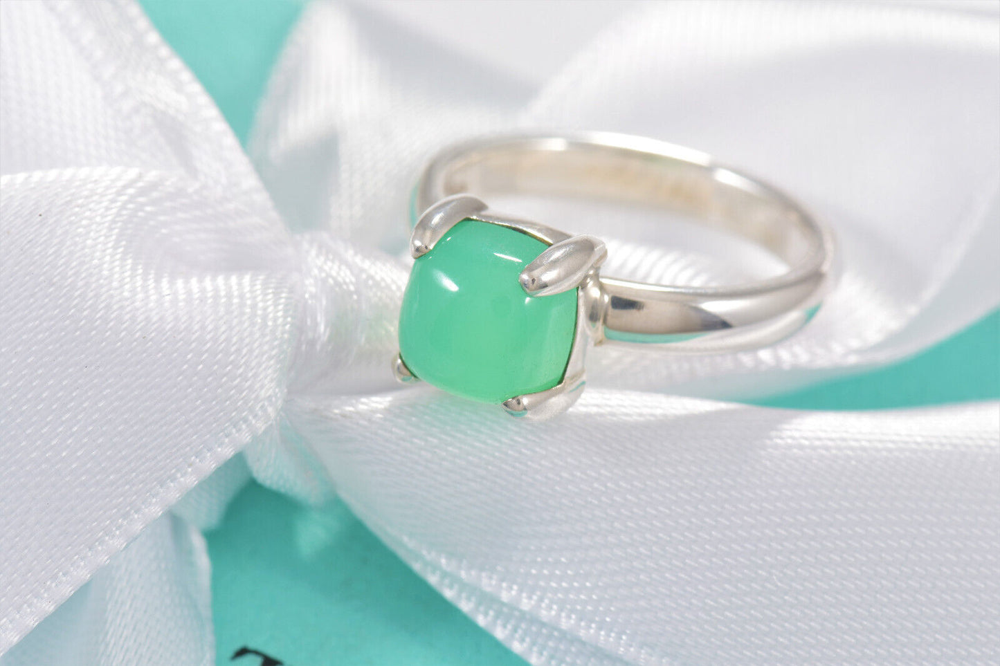 Tiffany & Co Silver Paloma Picasso Sugar Stack Green Chrysoprase Ring Size 5