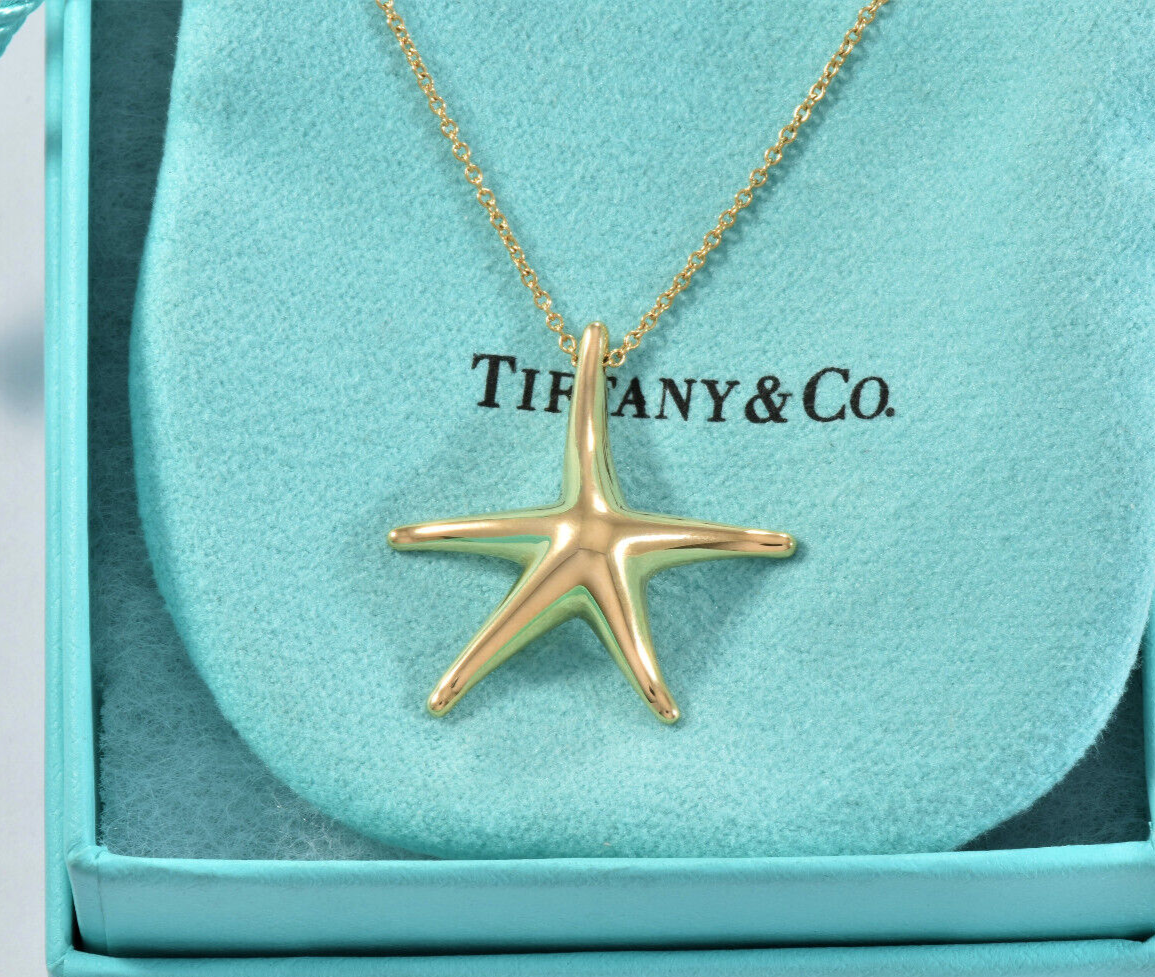 Tiffany & Co Elsa Peretti 18K Yellow Gold Large Starfish Pendant 16" Necklace