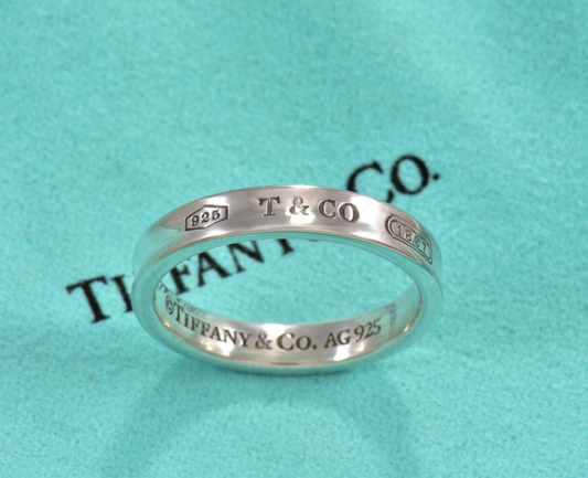 Tiffany & Co Silver 1837 Narrow Band Stack Ring Size 8.5 in Pouch Unisex Mens