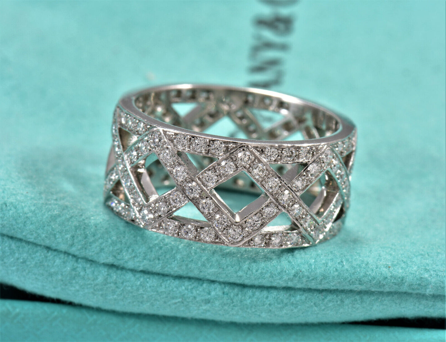 Tiffany & Co Platinum .64ct Diamond Legacy Ring Size 5 Wide Band Eternity  Weave