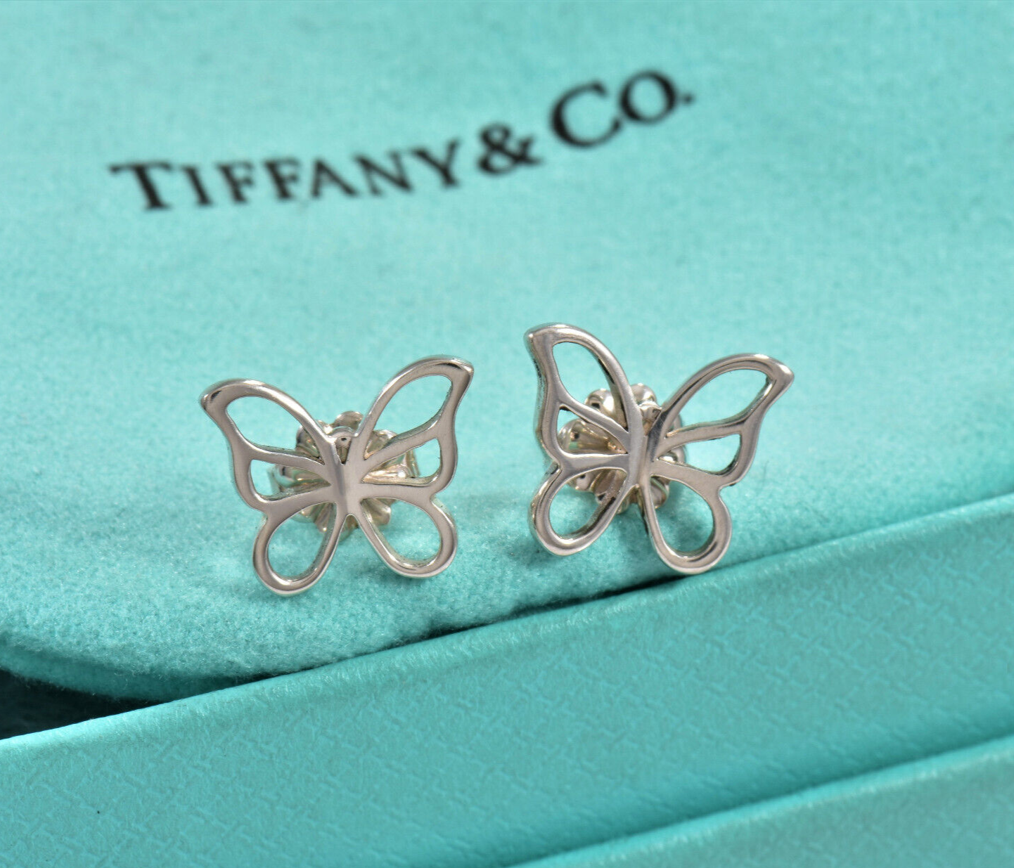 Tiffany & Co Sterling Silver 11mm Butterfly Earrings in Pouch Rare Lovely Insect