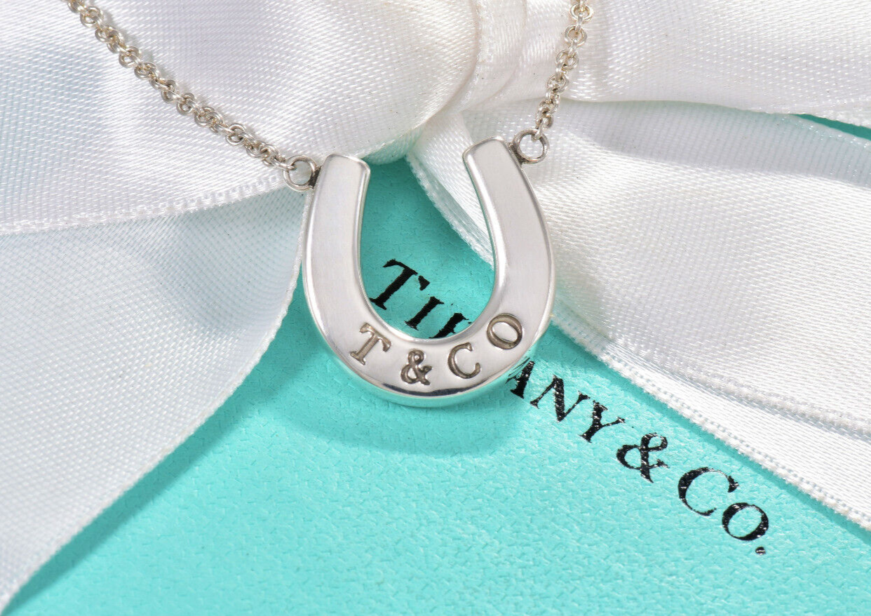 Tiffany & Co Sterling Silver Thick Horseshoe Pendant 16" Necklace in Box Pouch