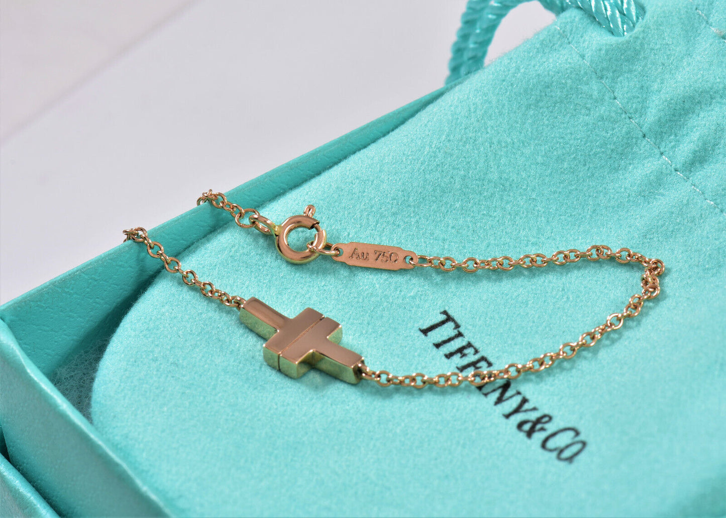 Tiffany & Co 18K Rose Gold T Square Single Chain 6.5" Bracelet in Box Rare Love