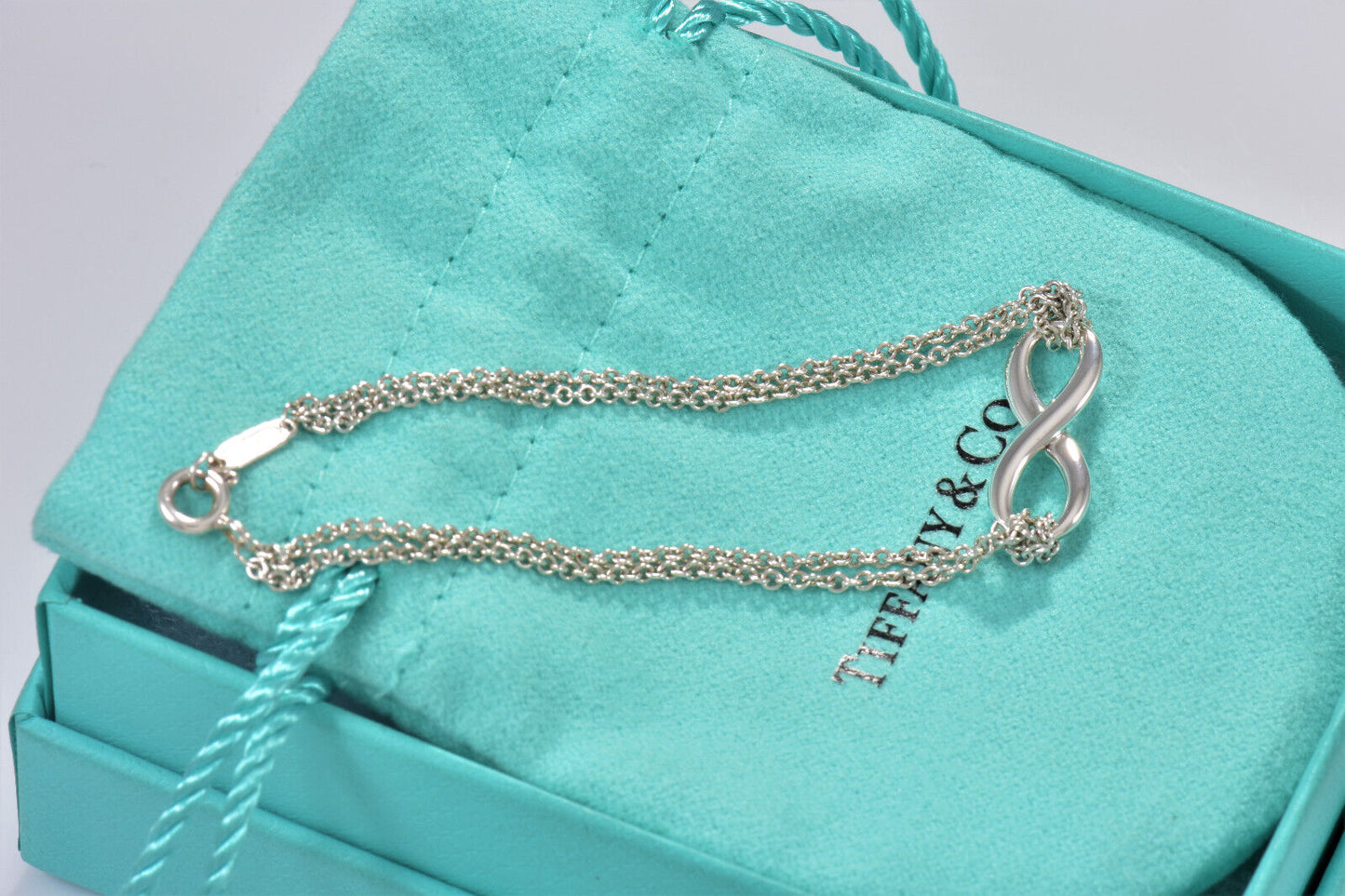 Tiffany & Co Sterling Silver Double Chain Infinity Bracelet 7.15" Boxed Lovely