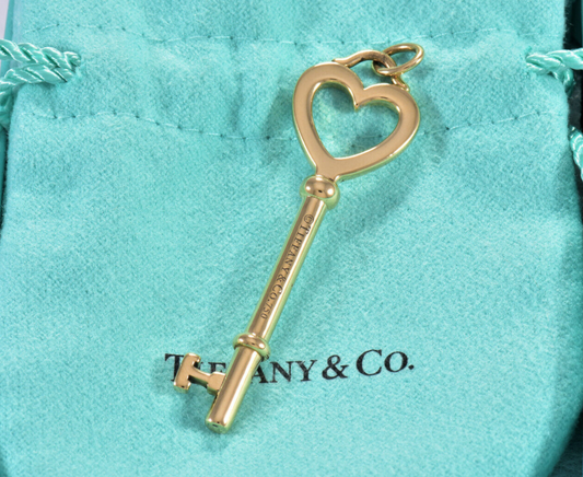 Tiffany & Co 18K Yellow Gold 2.25" Heart Key Pendant for Necklace Bracelet Charm