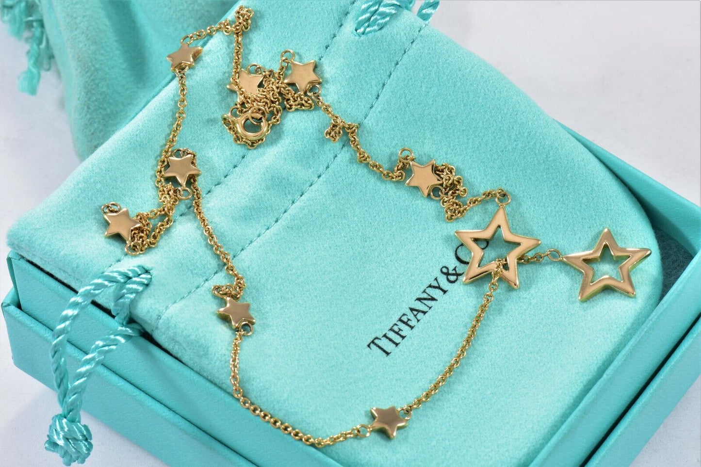 Ultra Rare Tiffany & Co 18K Yellow Gold Star Lariat 16 - 20" Adjustable Necklace