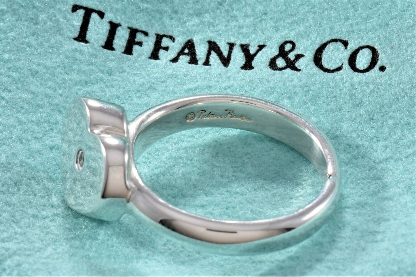 Tiffany & Co Silver Paloma Picasso Diamond Modern Heart Love Ring Size 6 & Pouch