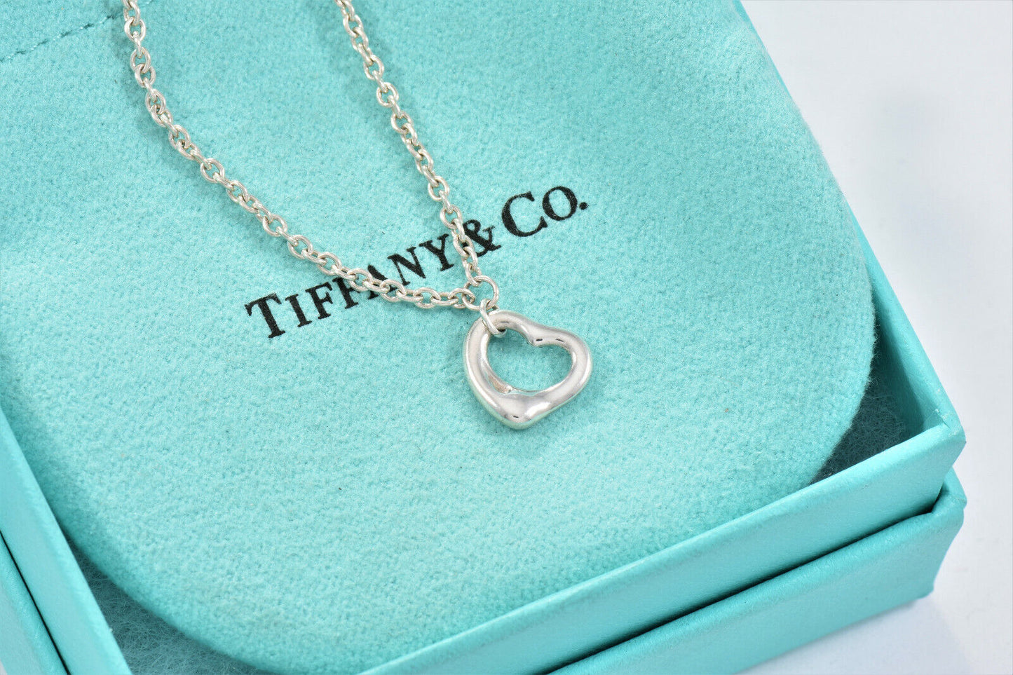 Tiffany & Co Sterling Silver Elsa Peretti Mini Open Heart 7.5" Bracelet in Pouch