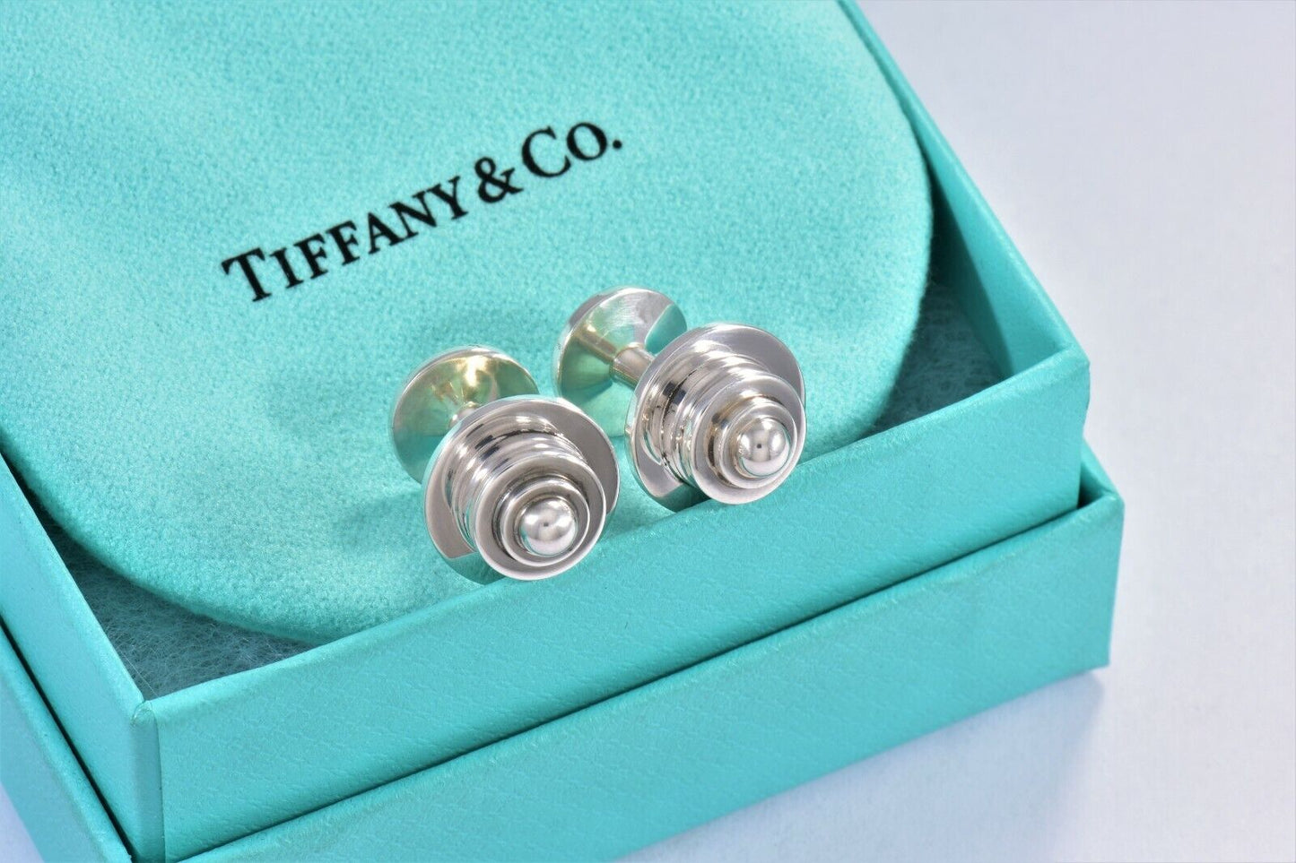 Tiffany & Co Silver Picasso Stack Tiered Barbell Cufflinks in Pouch Men's Suit