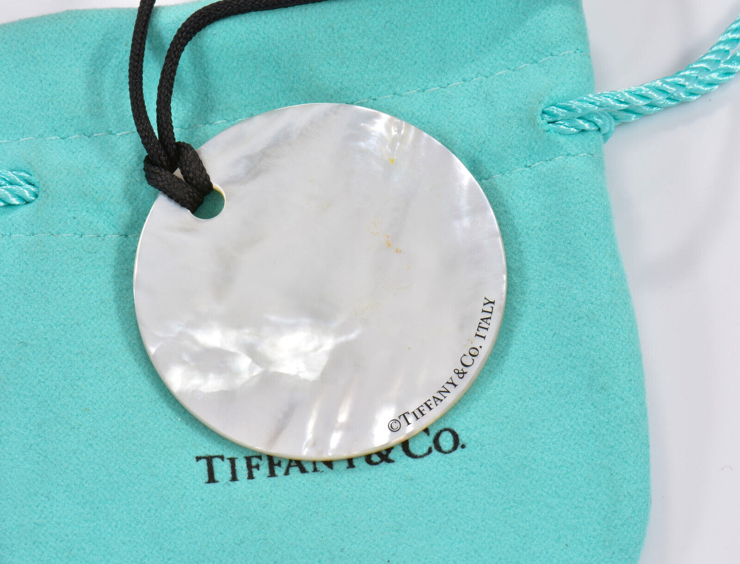 Tiffany & Co Silver Mother of Pearl Notes Large 1.6" Pendant 18" Necklace Rare